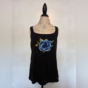 Amazon Essentials Black Tank Top with Blue Floral Design